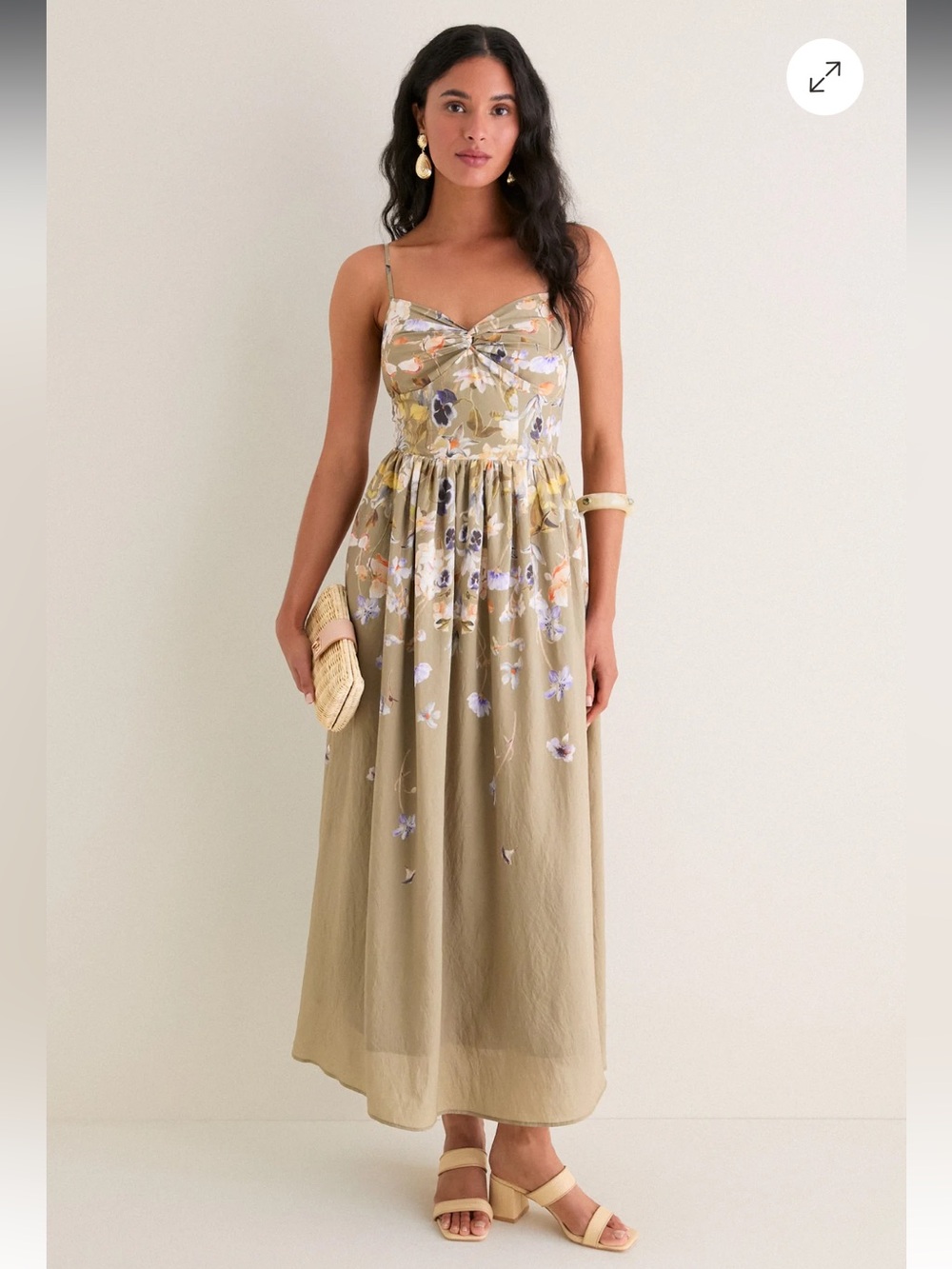 en saison green floral print sweetheart bodice lace up back maxi dress small NEW